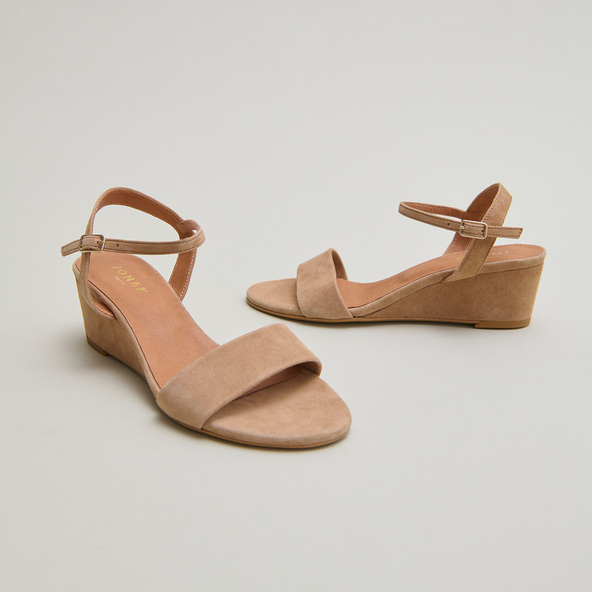 jonak Wedge sandals in camel velvet AGRUME