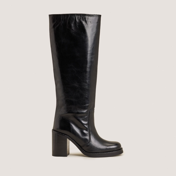 jonak Wide Square-Toe Boots in black leather BLIM