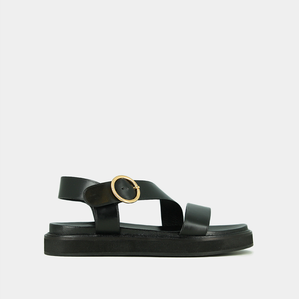 jonak Wide-strap sandals in black leather WASH