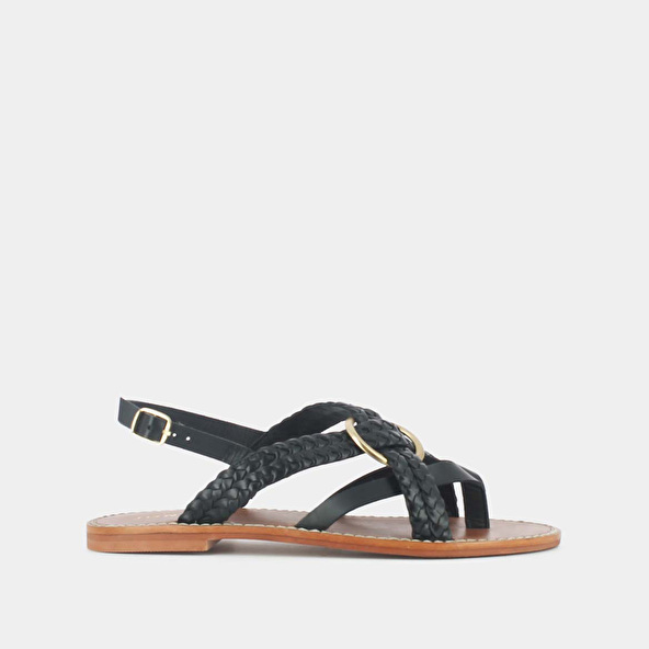 Jonak Woven Flat Sandals In Black Leather WOOD