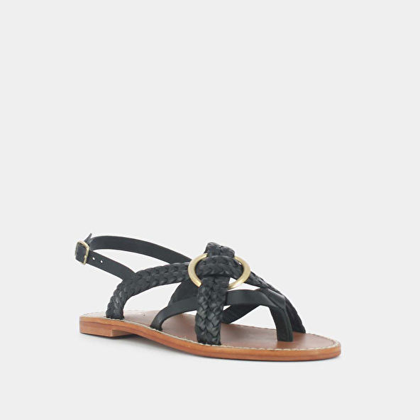 Jonak Woven Flat Sandals In Black Leather WOOD