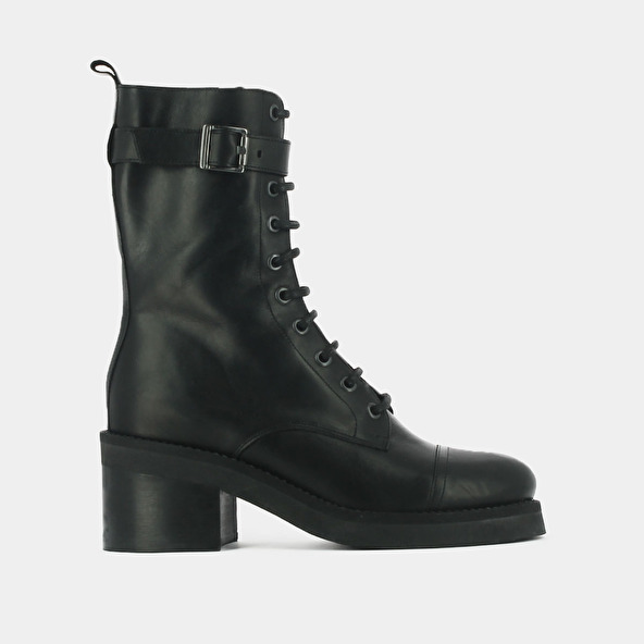 Jonak Lace-up Boots Heels And Silver Detail In Black Greased Leather ACONIT