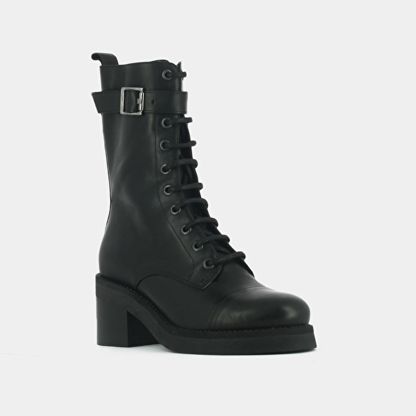 Jonak Lace-up Boots Heels And Silver Detail In Black Greased Leather ACONIT