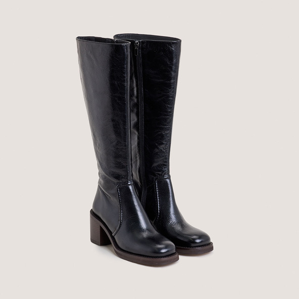Jonak Laminated Heel Boots In Aged Black Leather BIJOU