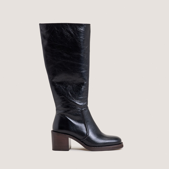 jonak Laminated Heel Boots in aged black leather BIJOU