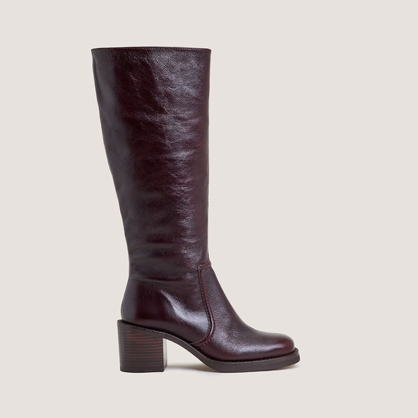 jonak Laminated Heel Boots in aged chocolate leather BIJOU