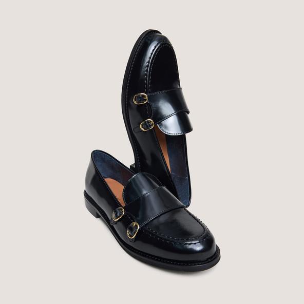 Jonak Loafers With Adjustable Buckles In Black Glazed Leather DRIZZA