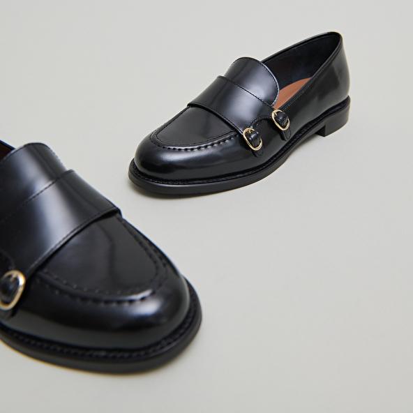 Jonak Loafers With Adjustable Buckles In Black Glazed Leather DRIZZA