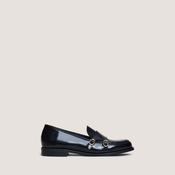 jonak Loafers with adjustable buckles in black glazed leather DRIZZA