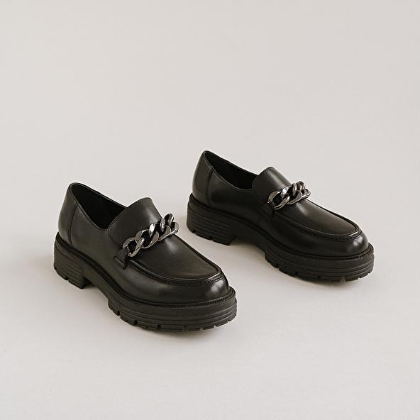 jonak Loafers with chains and notched soles in black leather ANTONY