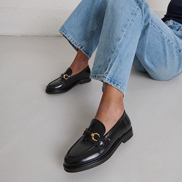 Jonak Loafers With Gold Bits In Black Glazed Leather DROP