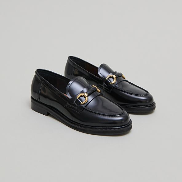 jonak Loafers with gold bits in black glazed leather DROP