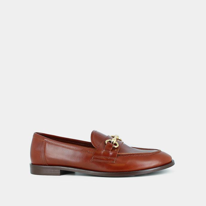 jonak Loafers with gold bits in cognac leather DRAGUIGNAN