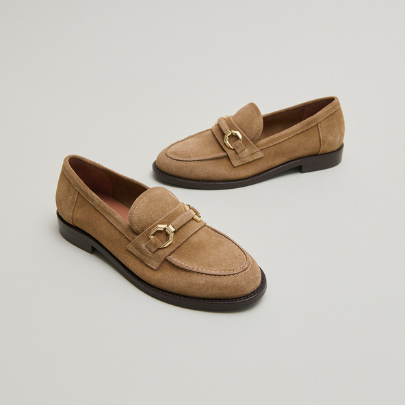 Jonak Loafers With Gold Bits In Dark Beige Suede DROP