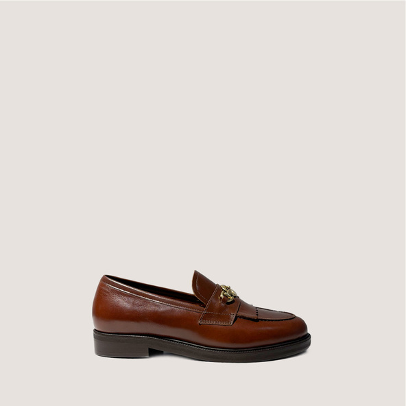 Jonak Loafers With Gold Buckle In Cognac Leather DELPHES