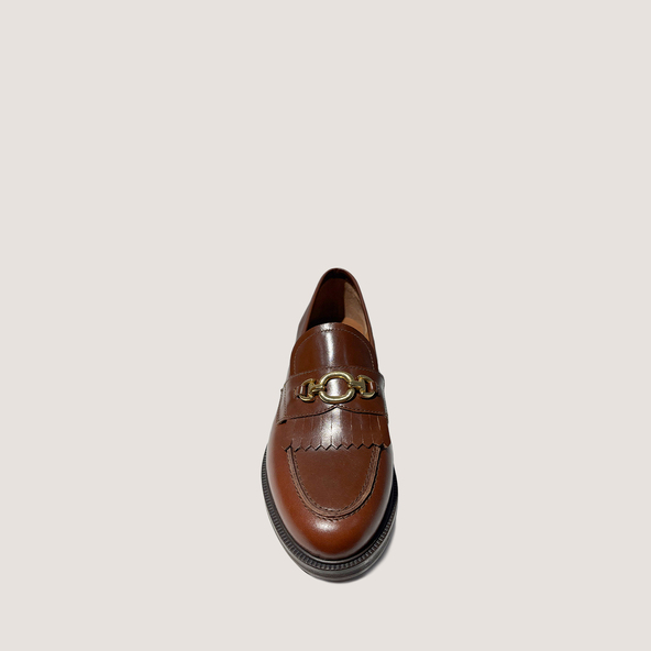 Jonak Loafers With Gold Buckle In Cognac Leather DELPHES