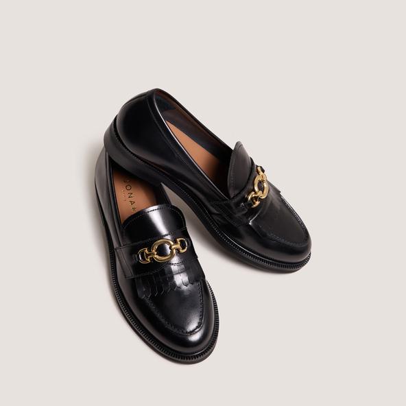 jonak Loafers with gold buckles in black leather DELPHES