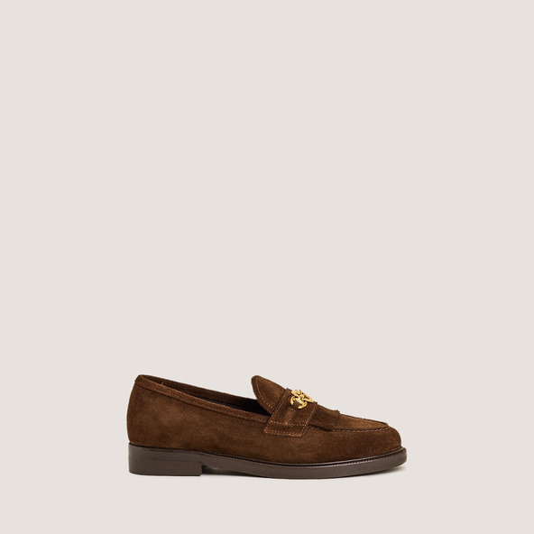 Jonak Loafers With Golden Buckles In Brown Split Leather DELPHES