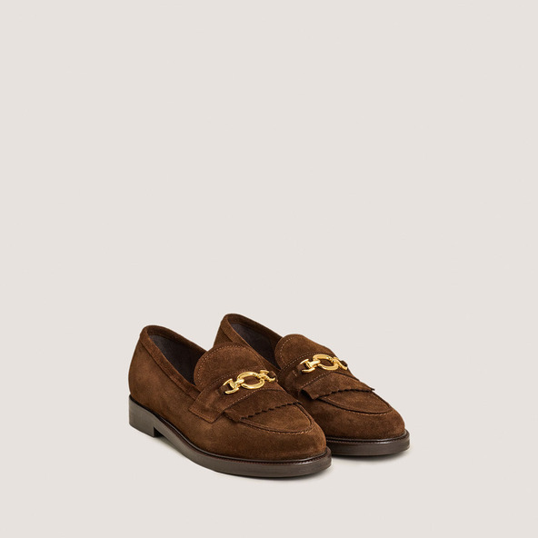 Jonak Loafers With Golden Buckles In Brown Split Leather DELPHES