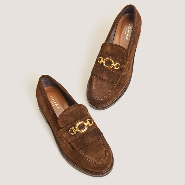 jonak Loafers with Golden Buckles in brown split leather DELPHES