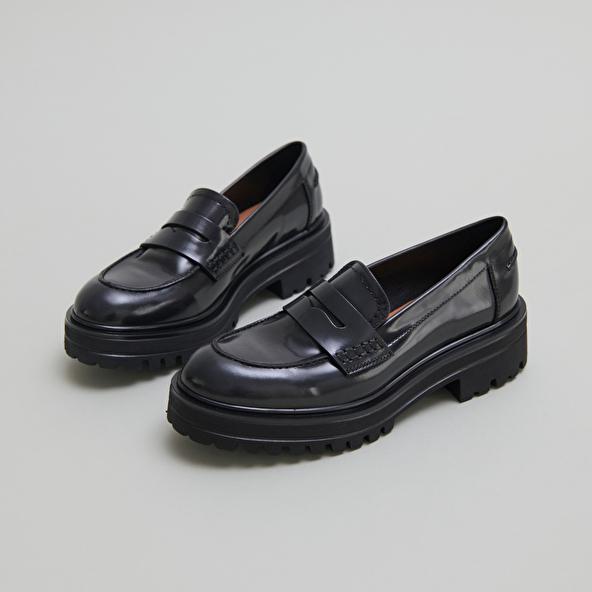 jonak Loafers with notched soles in grey glazed leather ALFI