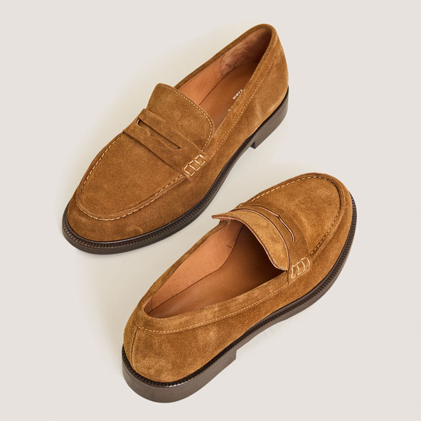 Jonak Loafers With Rounded Toe In Cognac Split Leather DRACULA