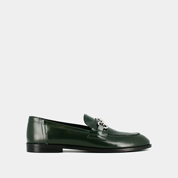Jonak Loafers With Silver Bits In Green Glazed Leather DRAGUIGNAN