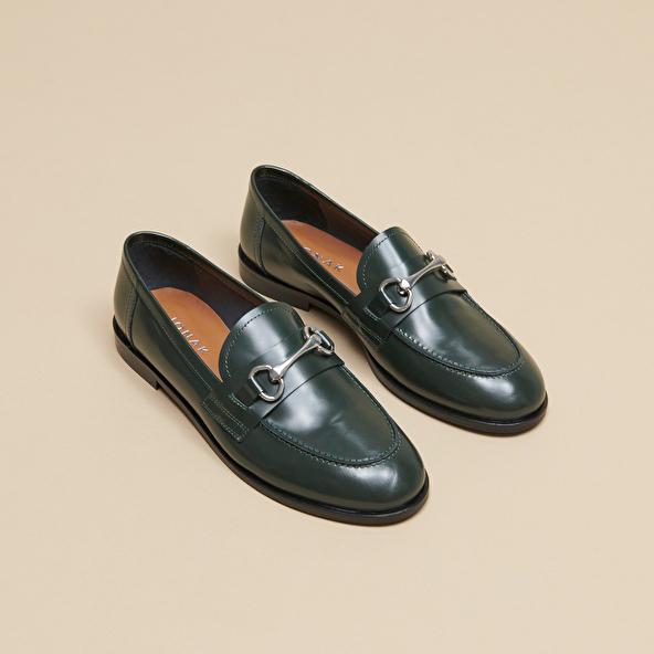 Jonak Loafers With Silver Bits In Green Glazed Leather DRAGUIGNAN