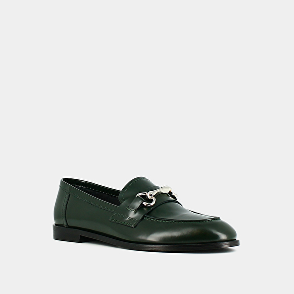 Jonak Loafers With Silver Bits In Green Glazed Leather DRAGUIGNAN