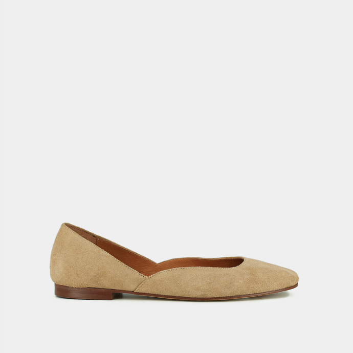 jonak Low-cut round-toe ballet flats in beige suede DOMELIA