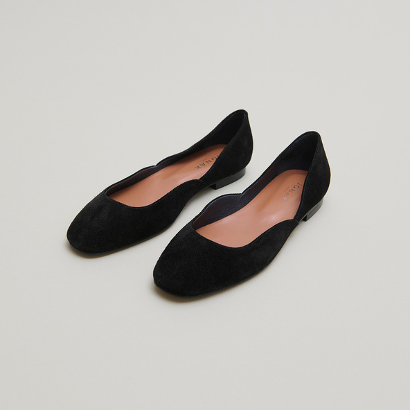 jonak Low-cut round-toe ballet flats in black suede DOMELIA