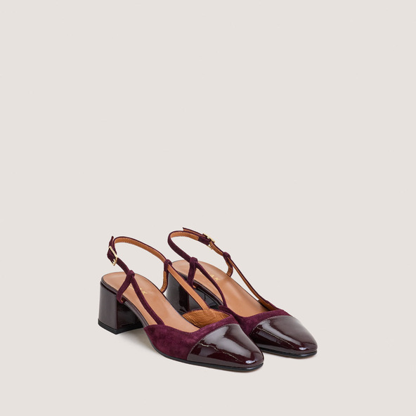 Jonak Low-heel Slingbacks In Burgundy Patent Leather And Velvet DHAPOPY