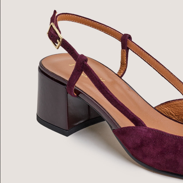 Jonak Low-heel Slingbacks In Burgundy Patent Leather And Velvet DHAPOPY