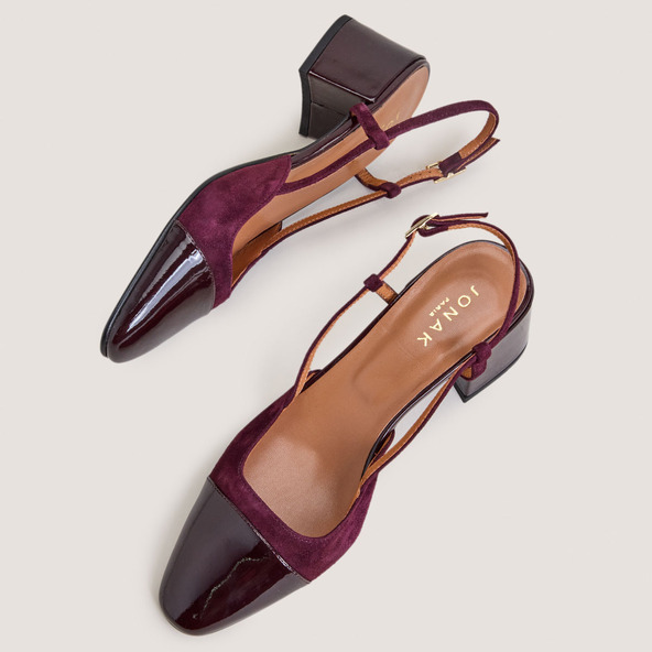 Jonak Low-heel Slingbacks In Burgundy Patent Leather And Velvet DHAPOPY