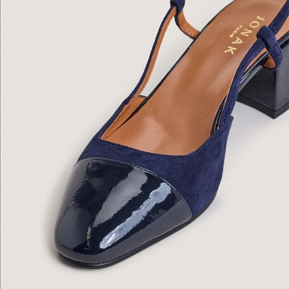Jonak Low-heel Slingbacks In Navy Patent Leather And Velvet DHAPOPY
