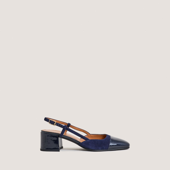 jonak Low-heel slingbacks in navy patent leather and velvet DHAPOPY
