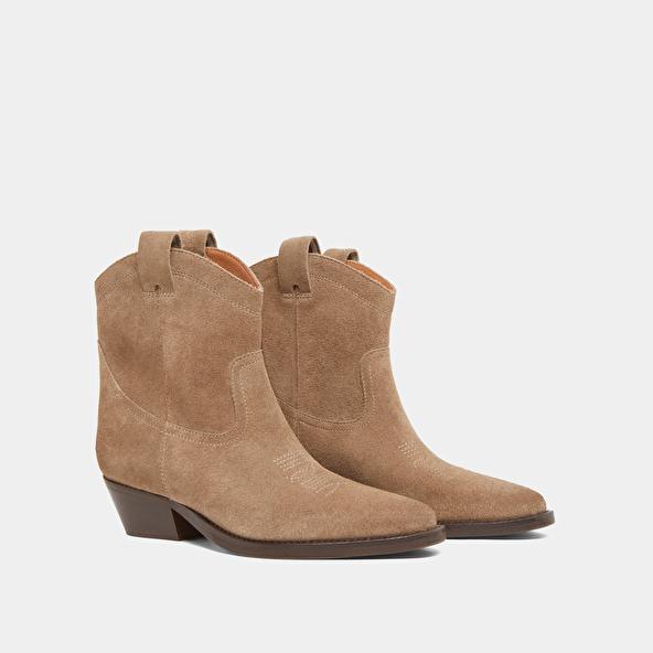 Jonak Lowboots With Bevelled Heels In Taupe Suede DONATE