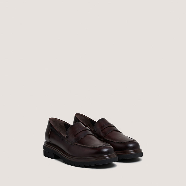 Jonak Lug Sole Loafers In Reddish Brown Leather ARLO