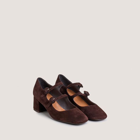 Jonak Mary Jane's With Double Straps And Rounded Toe In Brown Velvet DELOU