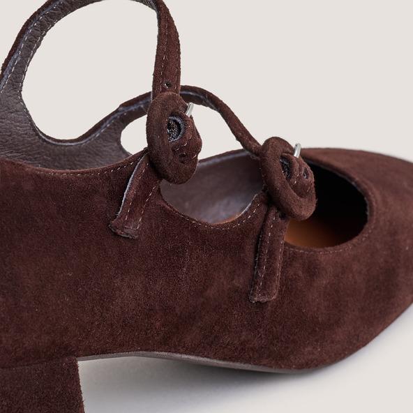 Jonak Mary Jane's With Double Straps And Rounded Toe In Brown Velvet DELOU