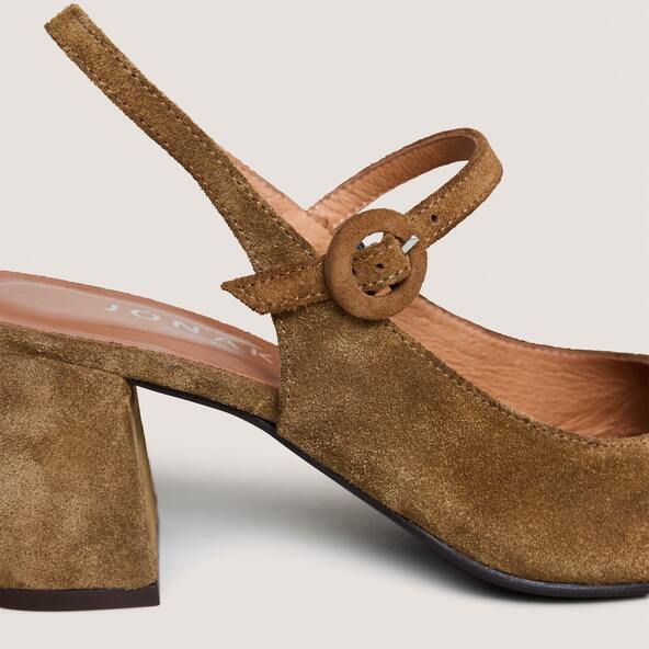 Jonak Mary Jane With Open Back In Cognac Suede DOLLAR