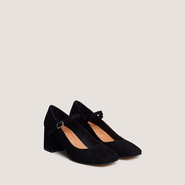 Jonak Mary Jane With Square Heels In Black Velvet ALIENOR