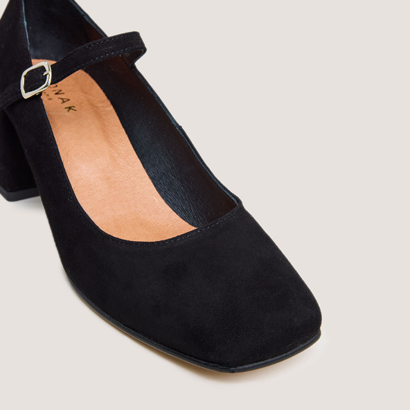 Jonak Mary Jane With Square Heels In Black Velvet ALIENOR