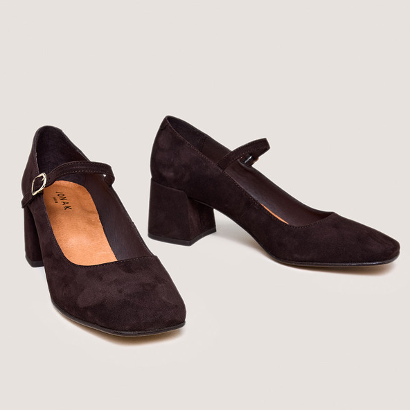 Jonak Mary Jane With Square Heels In Dark Brown Velvet ALIENOR
