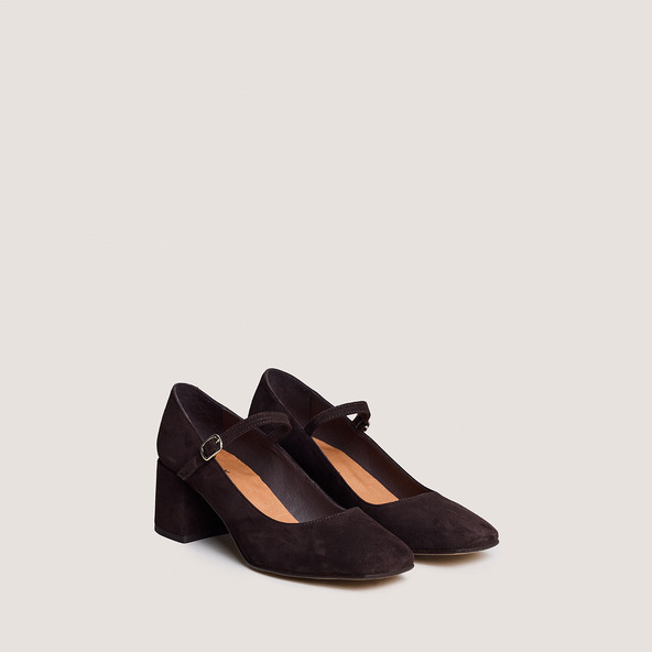 jonak Mary Jane with Square Heels in dark brown velvet ALIENOR