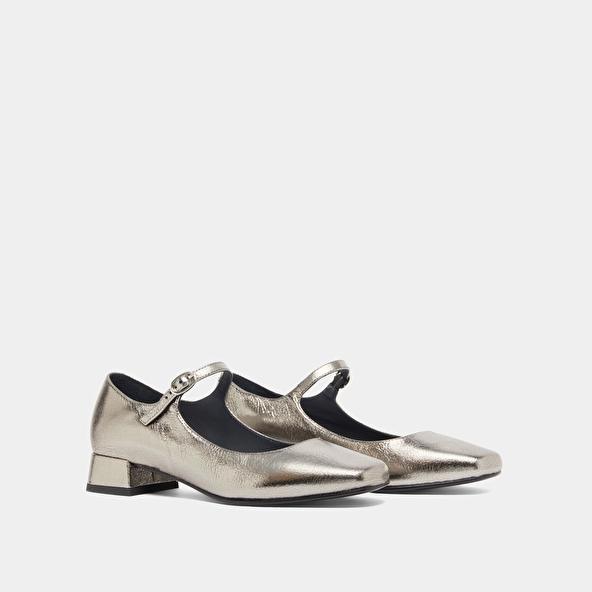 Jonak Mary Jane With Square Toes In Dark Metallic Leather DULCI