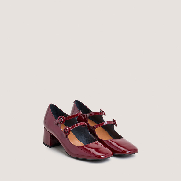 Jonak Mary Janes With Double Straps And Rounded Toe In Marroon Patent Leather DELOU