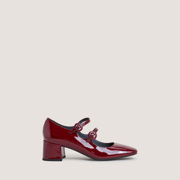 jonak Mary Janes with double straps and rounded toe in marroon patent leather DELOU