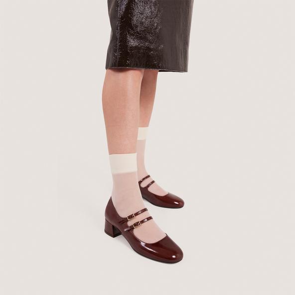 jonak Mary Janes with double straps in shiny brown leather DUNY