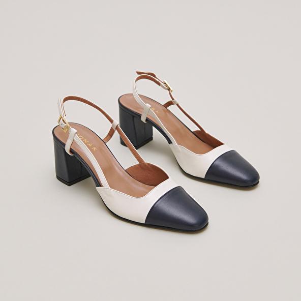 jonak Mary Janes with heel in navy and ecru leather DHAPOP